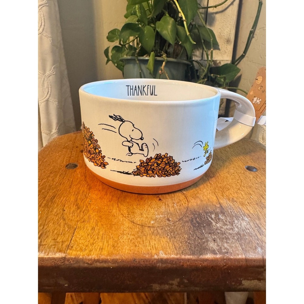 Rae Dunn THANKFUL Snoopy bowl w/ handle Charlie Brown Woodstock Fall/Autumn